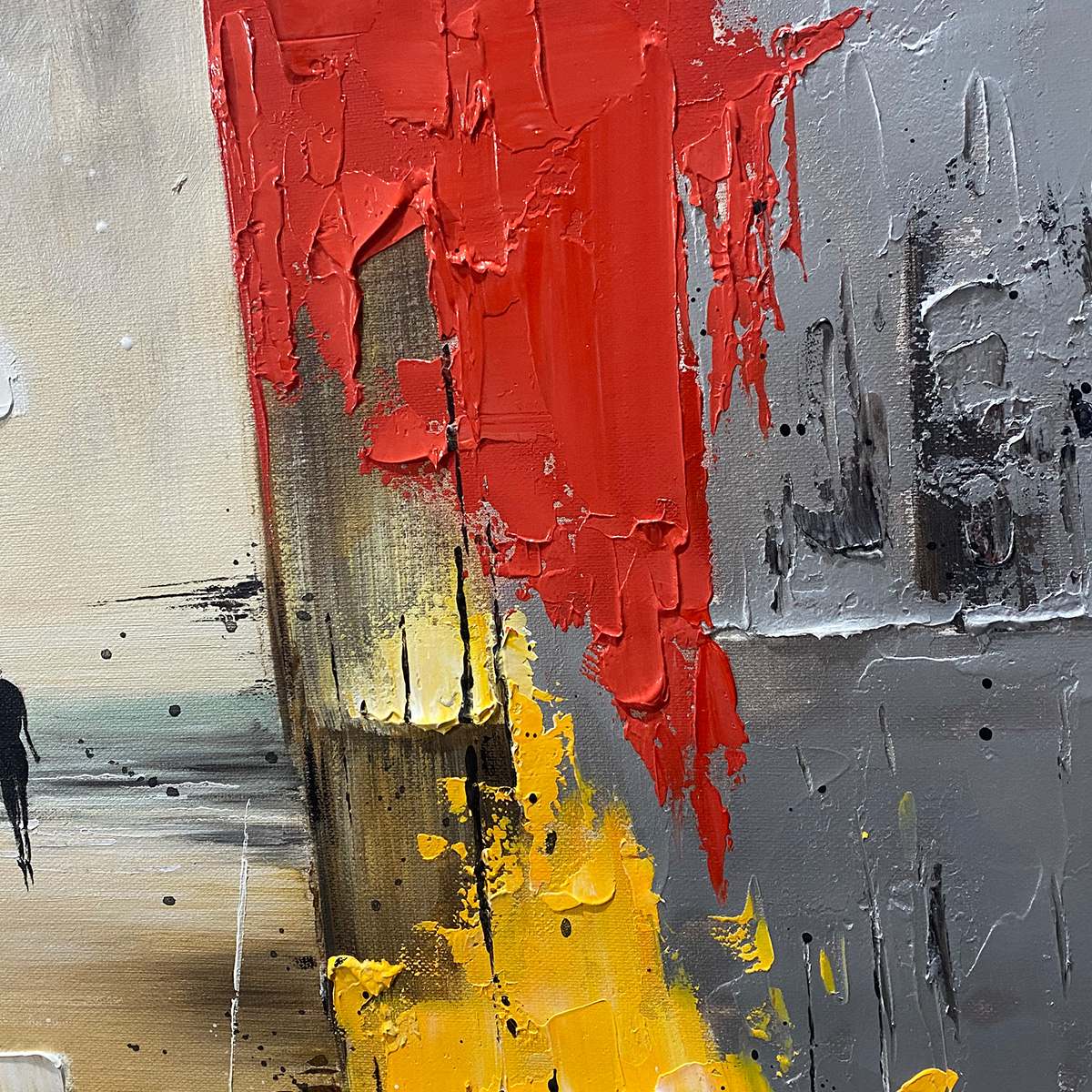 Red and Grey Abstract Figurative Impasto Oil Painting – Threshold