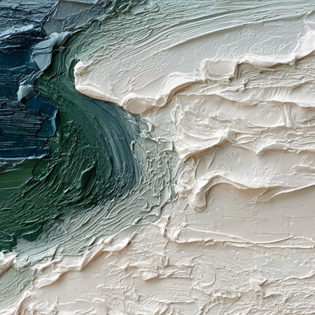 Tidal Convergence hand-painted ocean blue and emerald green textured coastal landscape painting shown with gold frame