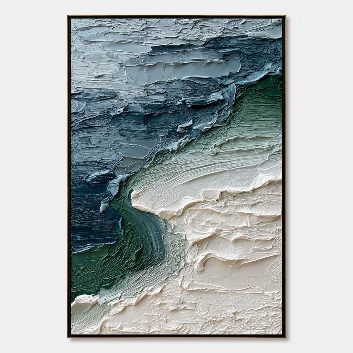 Tidal Convergence hand-painted ocean blue and emerald green textured coastal landscape painting rolled canvas option