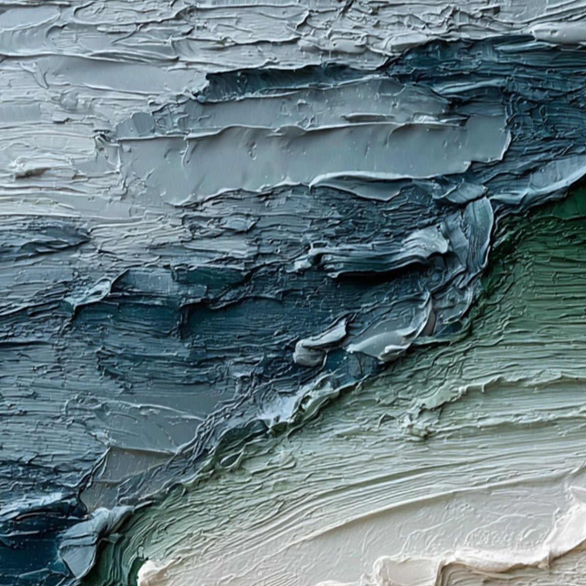 Tidal Convergence hand-painted ocean blue and emerald green textured coastal landscape painting shown with white frame