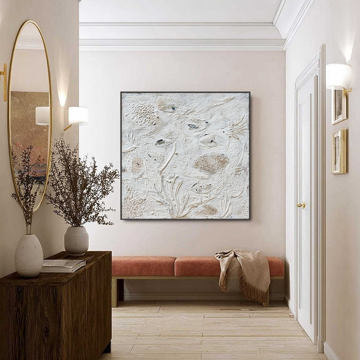 White and Beige Wabi-Sabi Tidal Textured Acrylic Painting – Tidal Relics