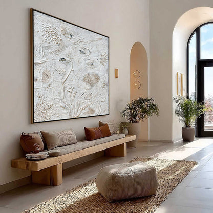White and Beige Wabi-Sabi Tidal Textured Acrylic Painting – Tidal Relics