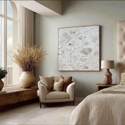 White and Beige Wabi-Sabi Tidal Textured Acrylic Painting – Tidal Relics