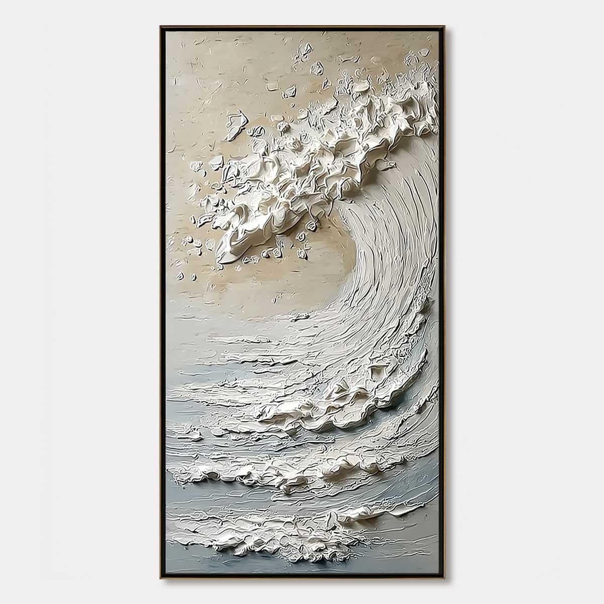 Tidal Serenity hand-painted ocean blue, ivory and soft neutral tones textured ocean wave painting rolled canvas option