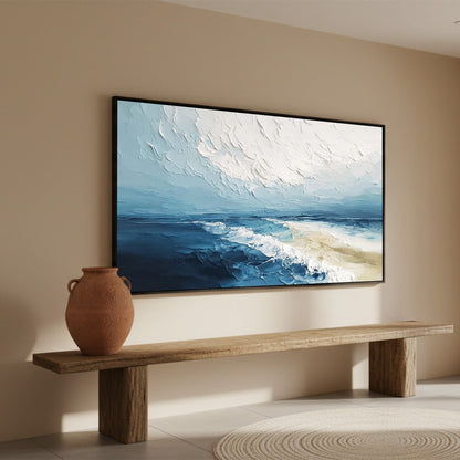 Tidal Whisper hand-painted sand and ivory textured seascape painting rolled canvas option