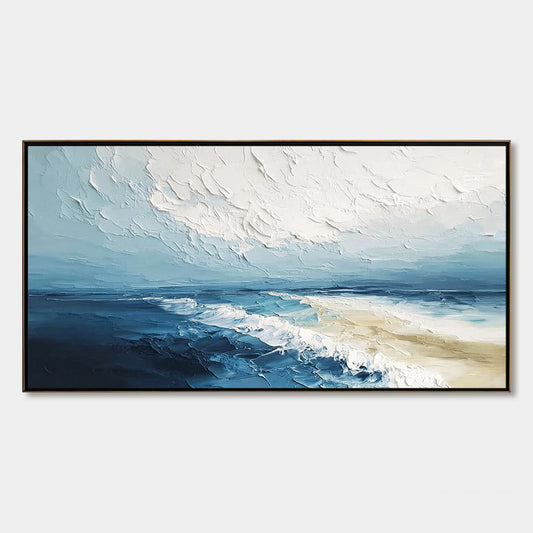 Tidal Whisper hand-painted sand and ivory textured seascape painting rolled canvas option