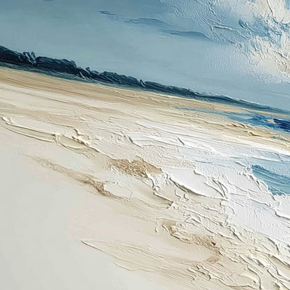 Tidal Whisper hand-painted sand and ivory textured seascape painting shown with gold frame