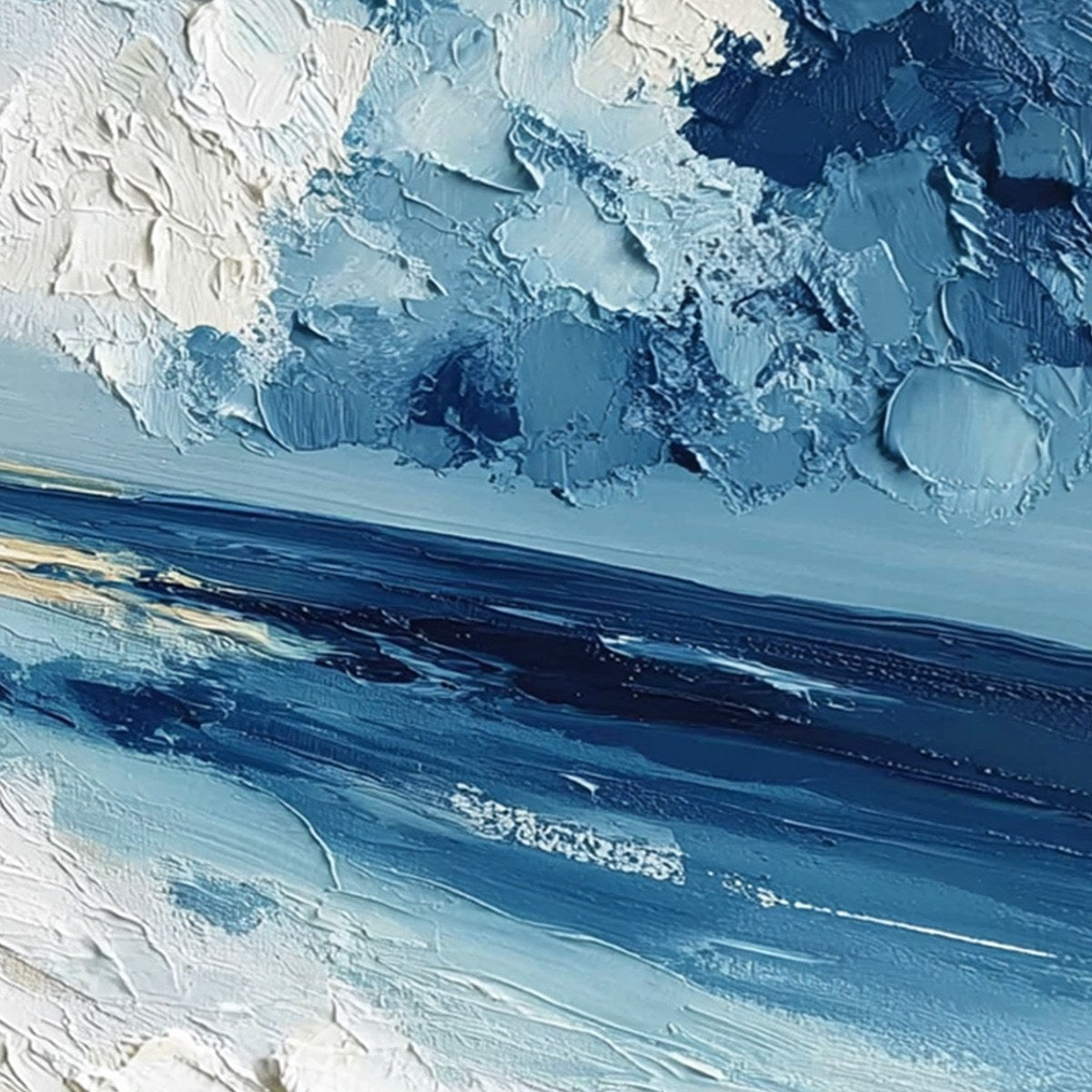 Tidal Whisper hand-painted sand and ivory textured seascape painting shown with white frame