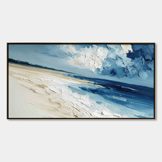 Tidal Whisper hand-painted sand and ivory textured seascape painting rolled canvas option