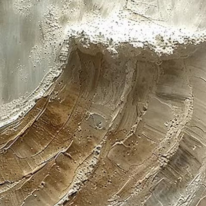Tidal Whisper hand-painted white, beige, sand and soft grey textured ocean wave painting shown with white frame