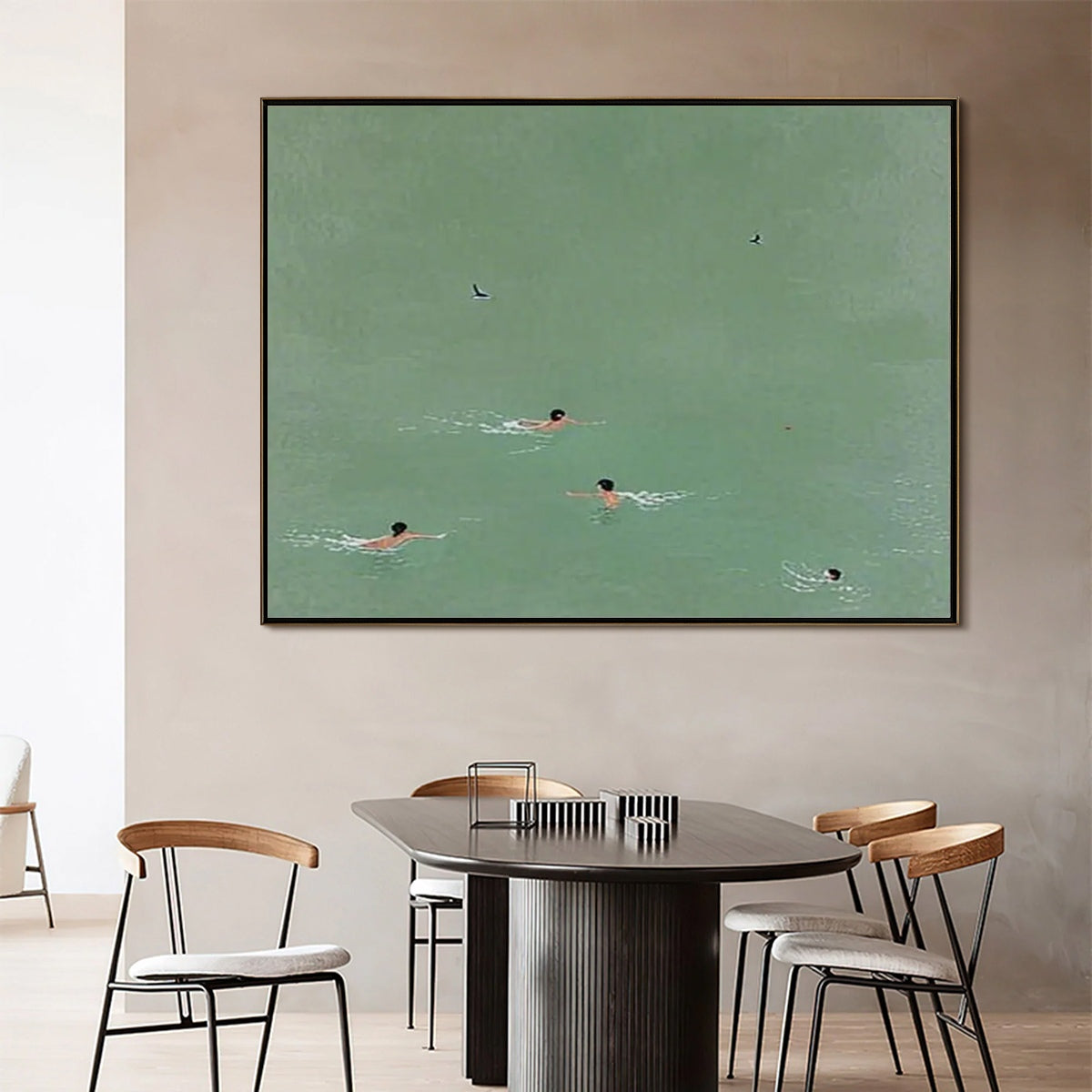 Tidal Glide hand-painted white and soft beige textured beach scene painting shown as stretched canvas