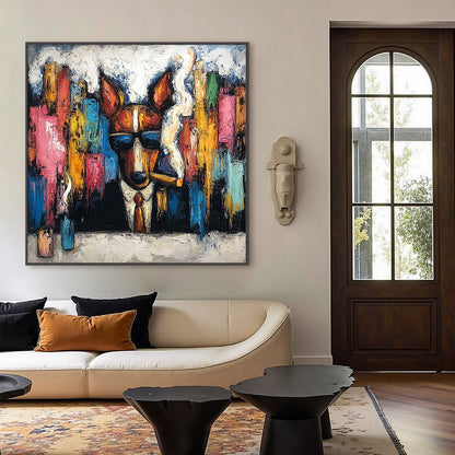 Abstract Dog Impasto Oil Painting – Top Dog