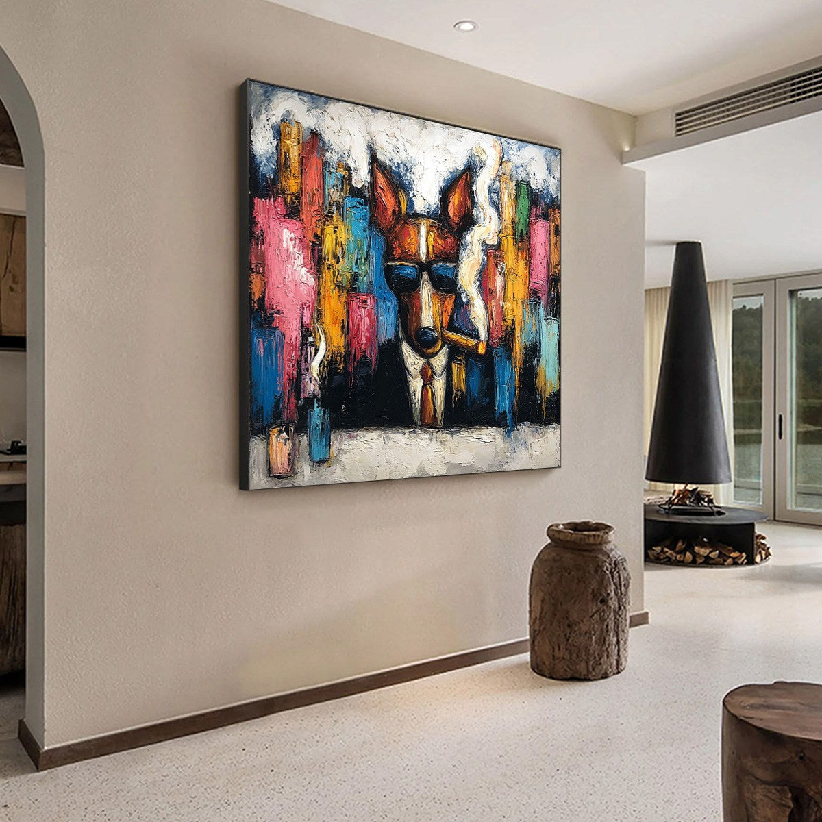 Abstract Dog Impasto Oil Painting – Top Dog