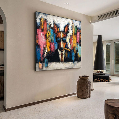 Abstract Dog Impasto Oil Painting – Top Dog