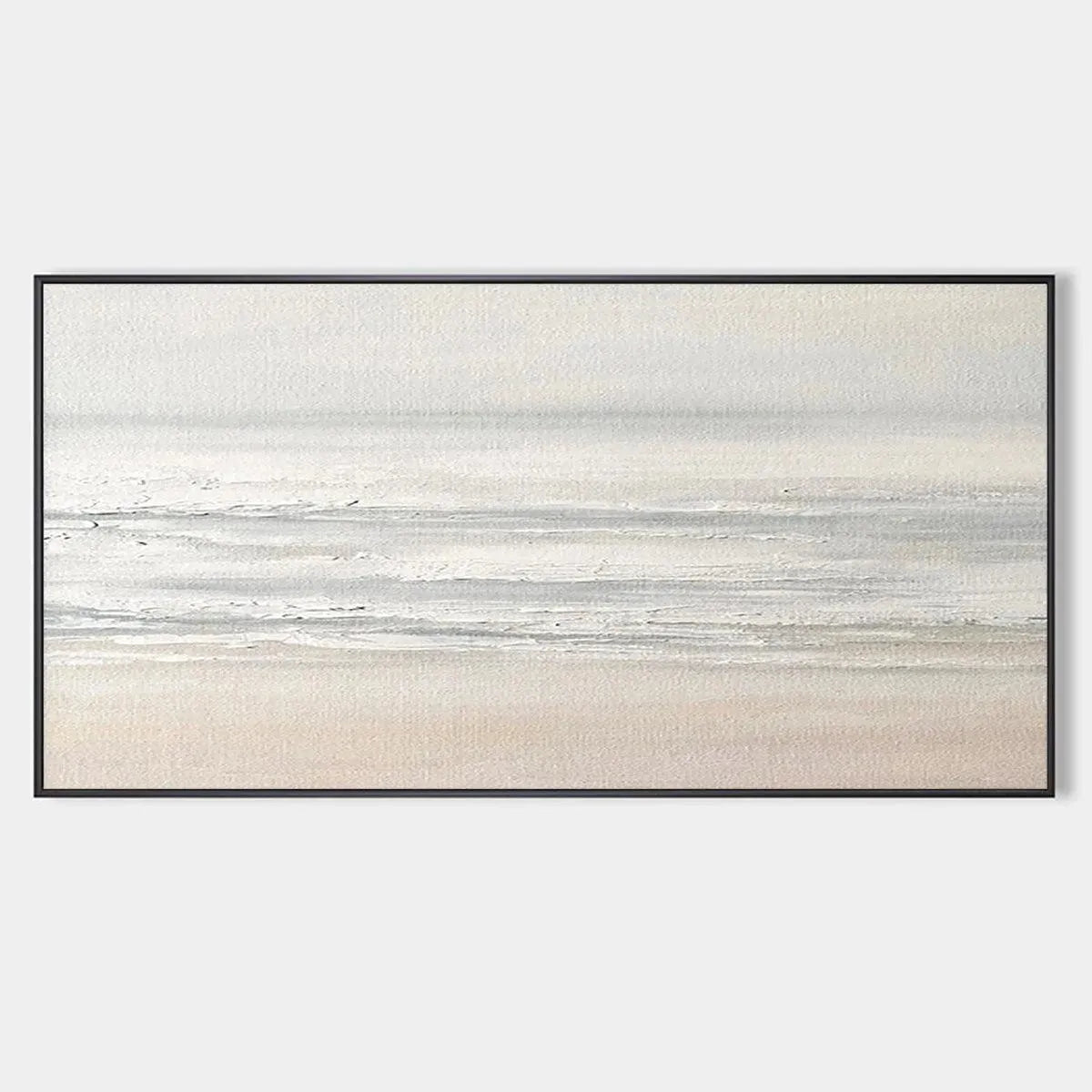 Tranquil Coast hand-painted ocean blue, ivory and soft neutral tones textured coastal landscape painting rolled canvas option