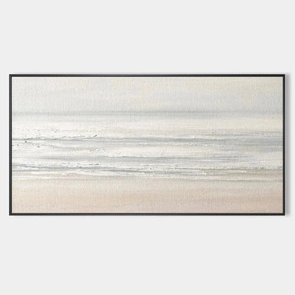 Tranquil Coast hand-painted ocean blue, ivory and soft neutral tones textured coastal landscape painting rolled canvas option