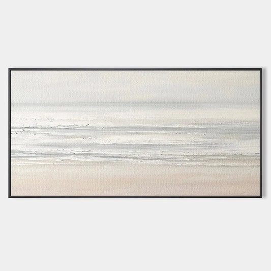 Tranquil Coast hand-painted ocean blue, ivory and soft neutral tones textured coastal landscape painting rolled canvas option