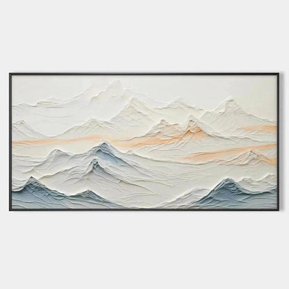 Tranquil Peaks hand-painted beige, ocean blue and orange textured abstract mountain painting rolled canvas option