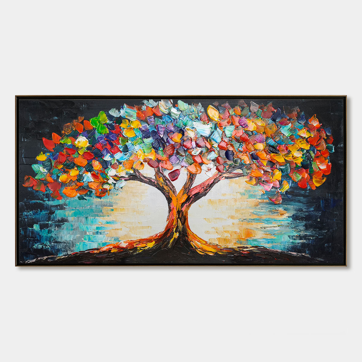 Tree of Life hand-painted black and ivory textured tree of life painting