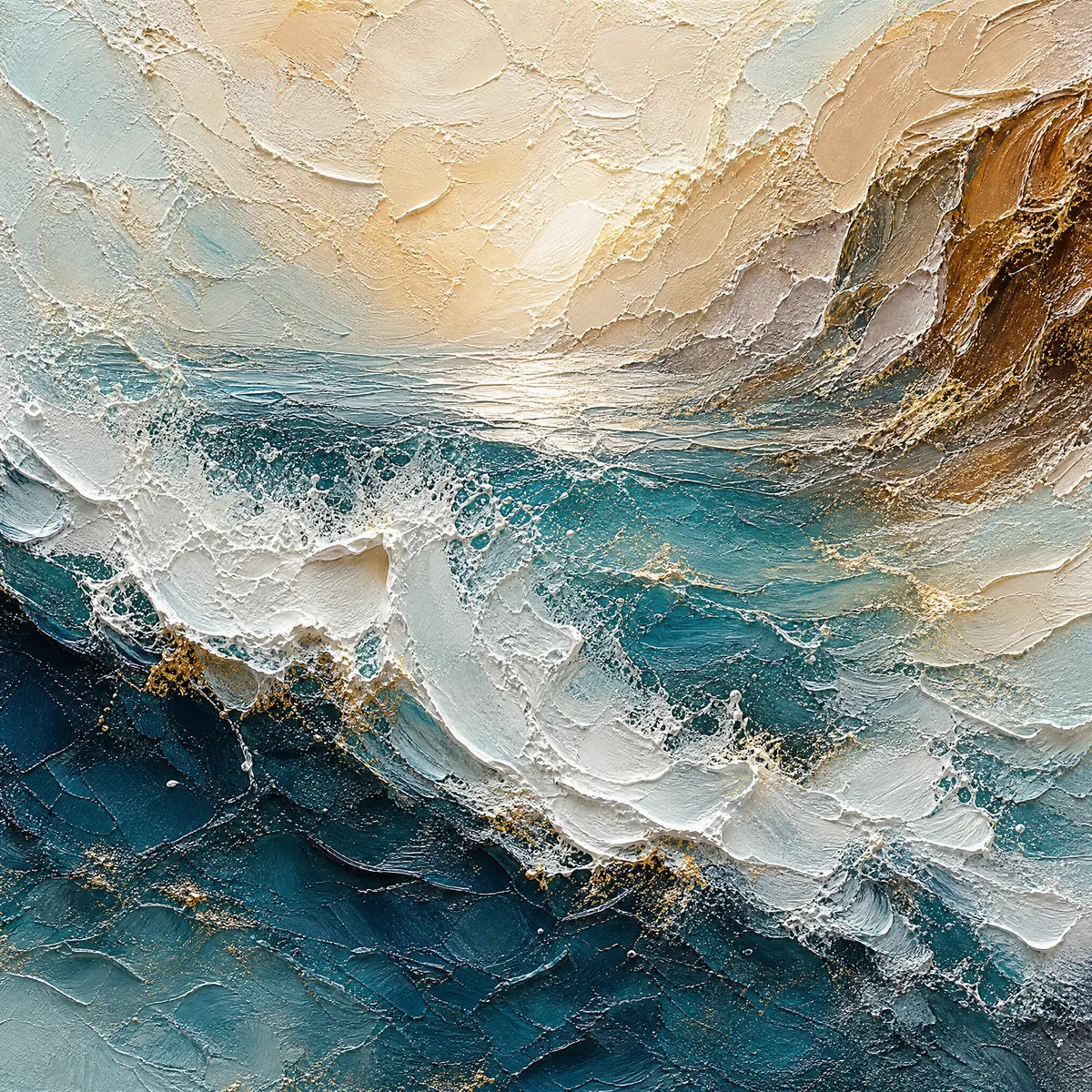Turquoise Rush hand-painted turquoise and ivory textured ocean wave painting