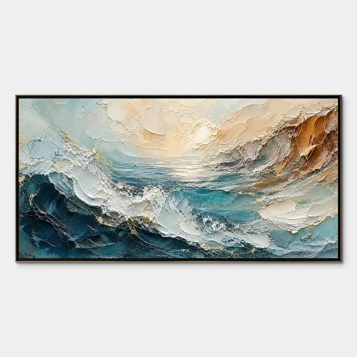 Turquoise Rush hand-painted turquoise and ivory textured ocean wave painting