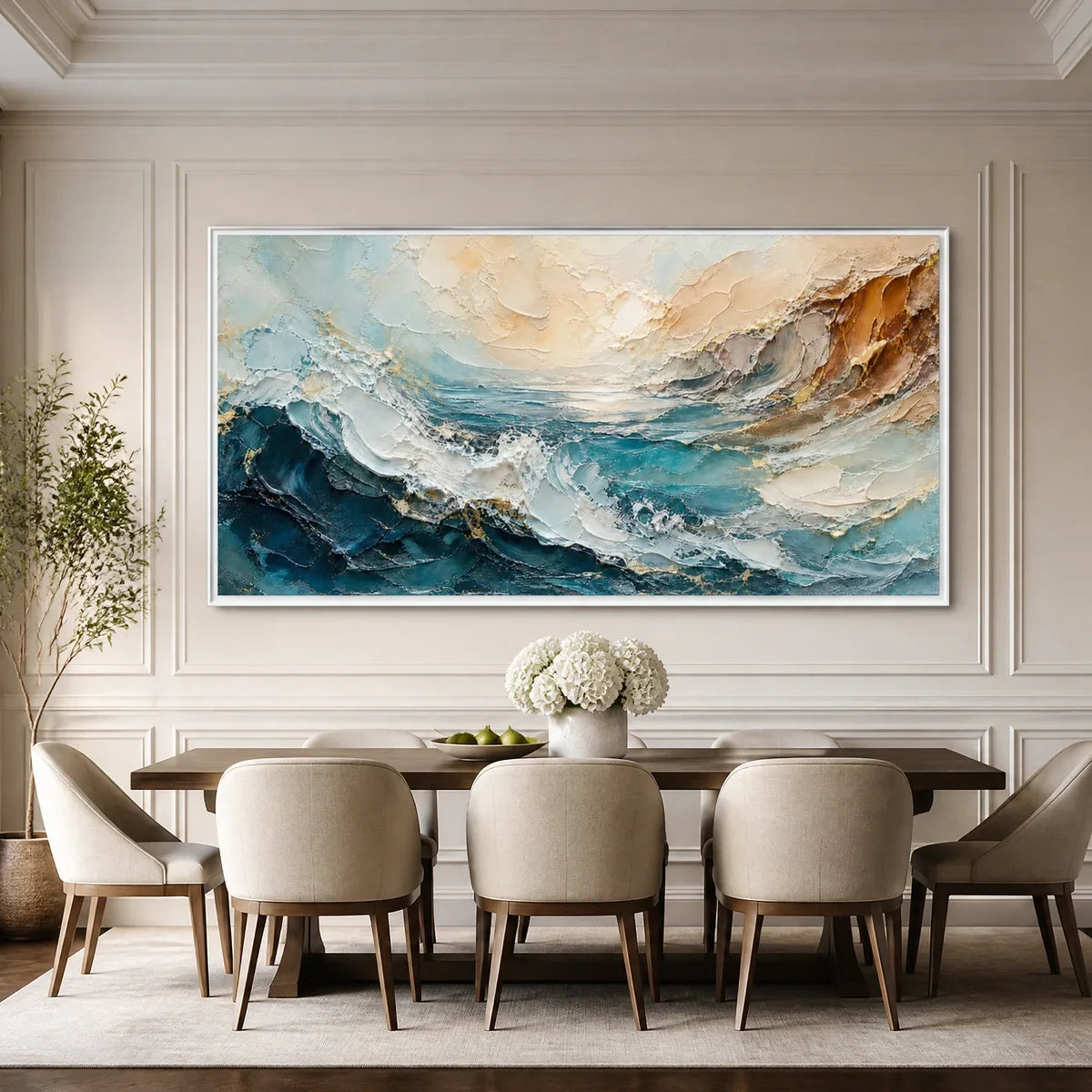 Turquoise Rush hand-painted turquoise and ivory textured ocean wave painting