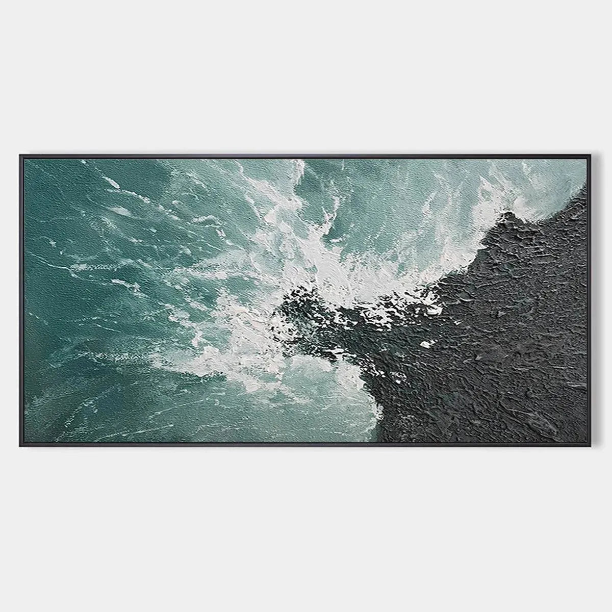 Turquoise Crash hand-painted black, turquoise and teal textured coastal abstract painting rolled canvas option
