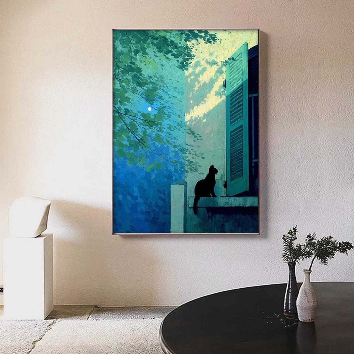 Twilight Perch – Minimalist Cat Oil Painting, view 4