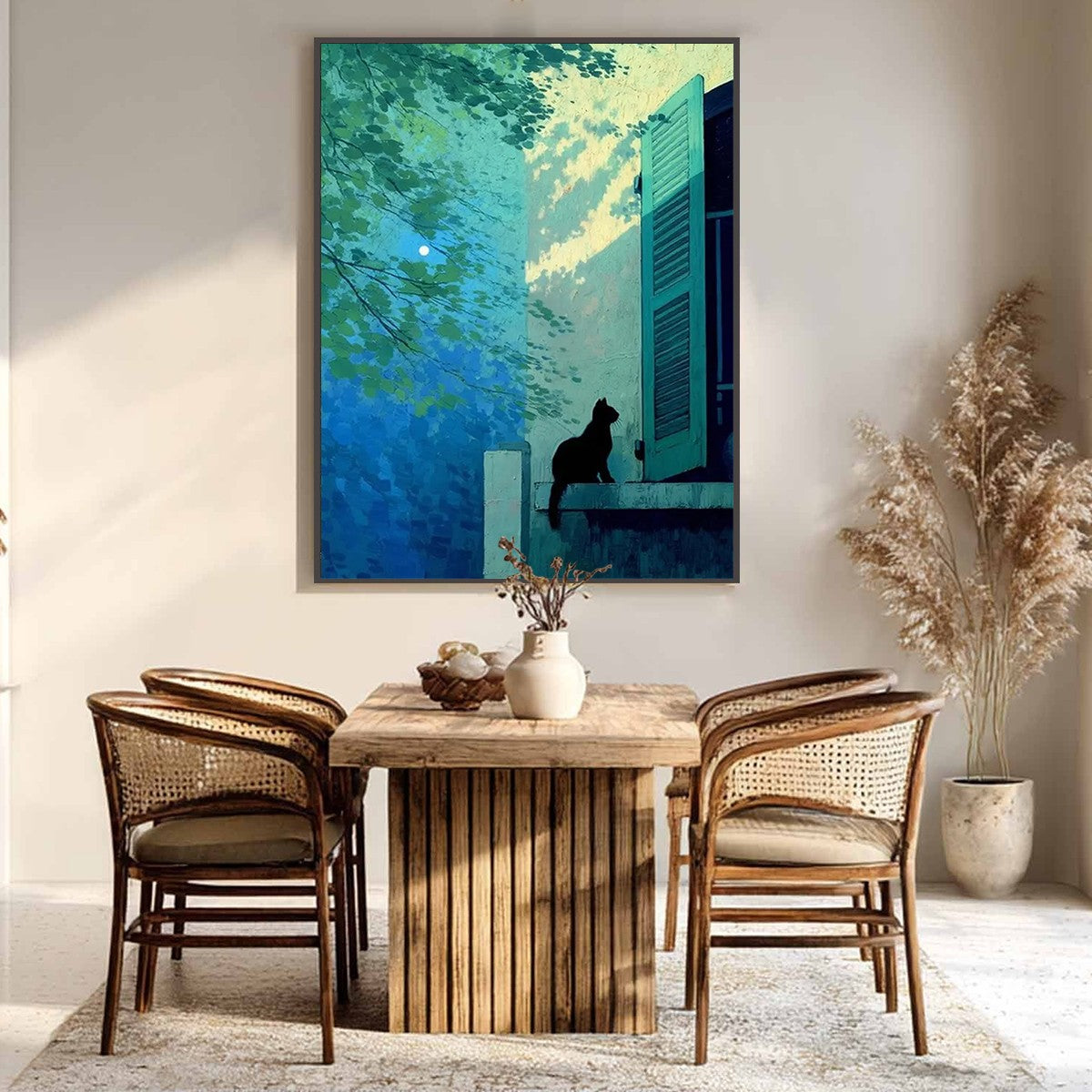 Twilight Perch – Minimalist Cat Oil Painting, view 2