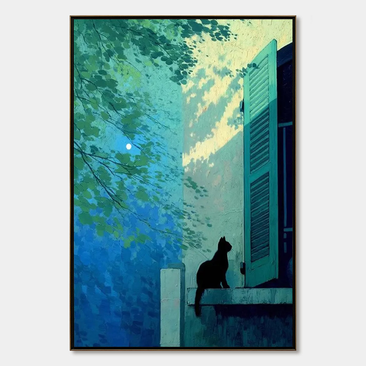 Twilight Perch – Minimalist Cat Oil Painting, view 1