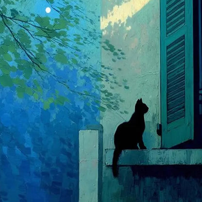 Twilight Perch – Minimalist Cat Oil Painting, view 3