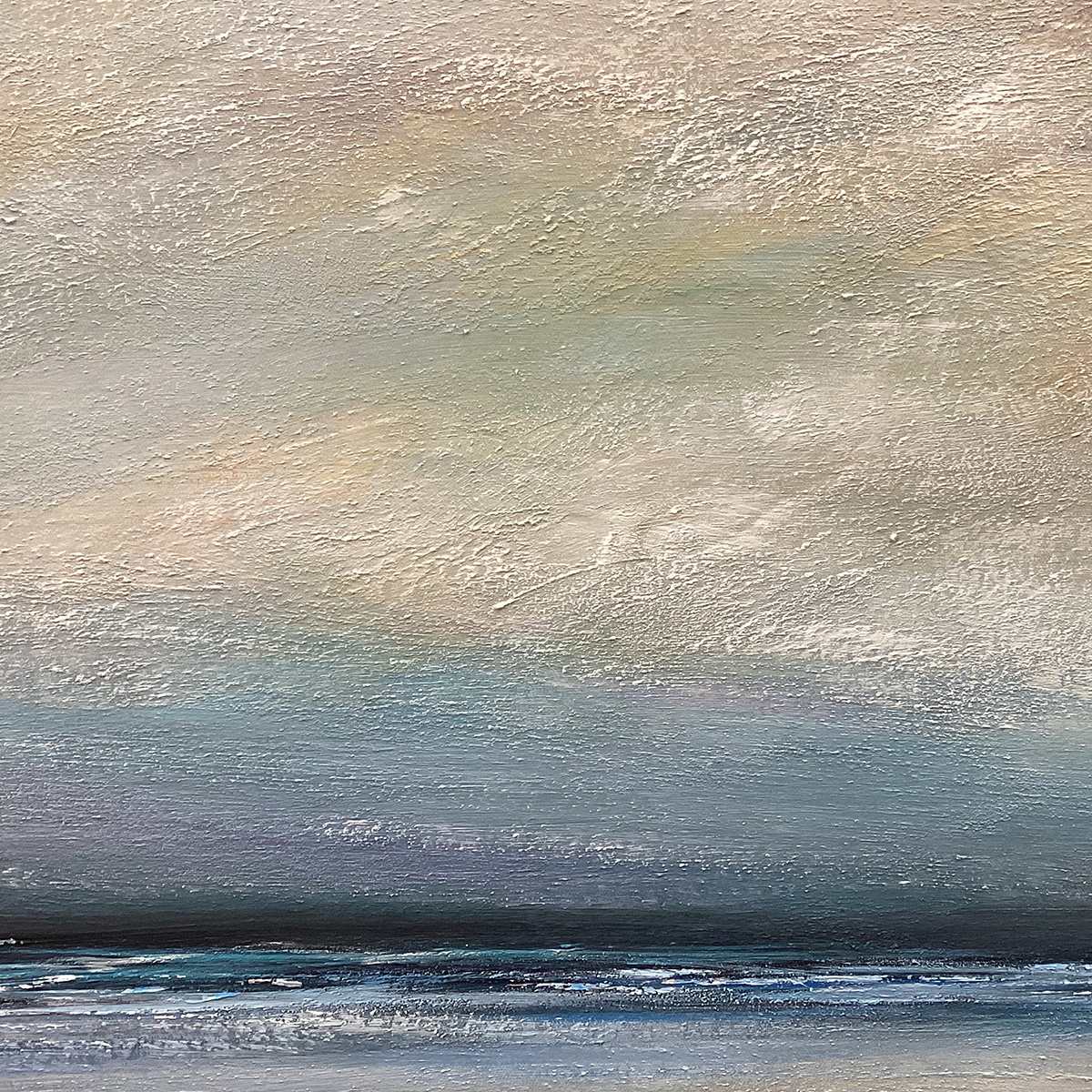 Twilight Coast hand-painted ocean blue, ivory and soft neutral tones textured sunset seascape painting rolled canvas option