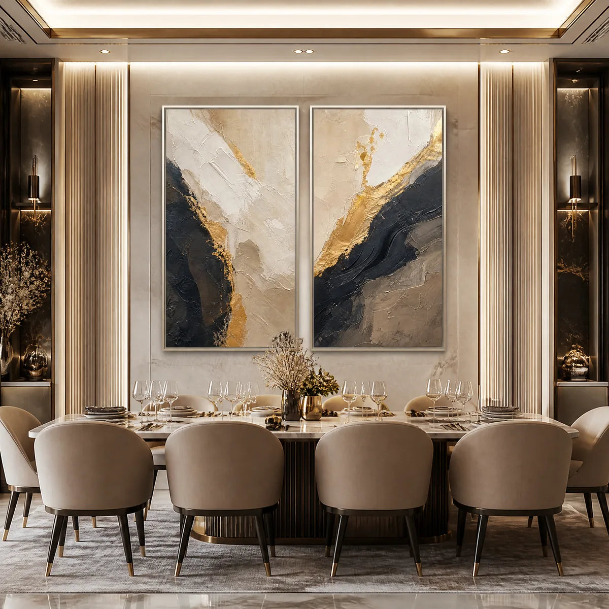 Gold and Black Wabi-Sabi Abstract Oil Painting – Twin Ember