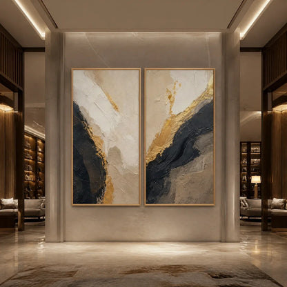 Gold and Black Wabi-Sabi Abstract Oil Painting – Twin Ember
