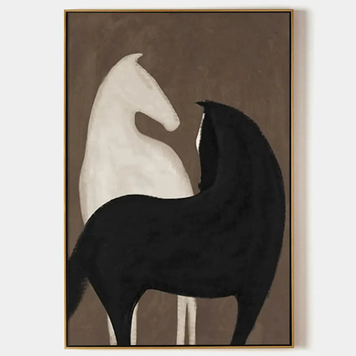 Two Horses On Brown – Minimalist Horse Oil Painting, view 1