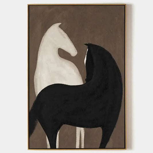 Two Horses On Brown – Minimalist Horse Oil Painting, view 1