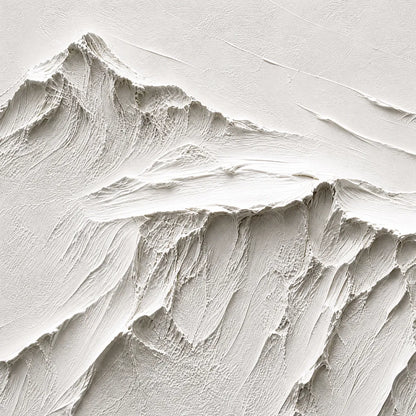 Terra Alba White hand-painted white and soft beige textured abstract mountain painting shown with gold frame