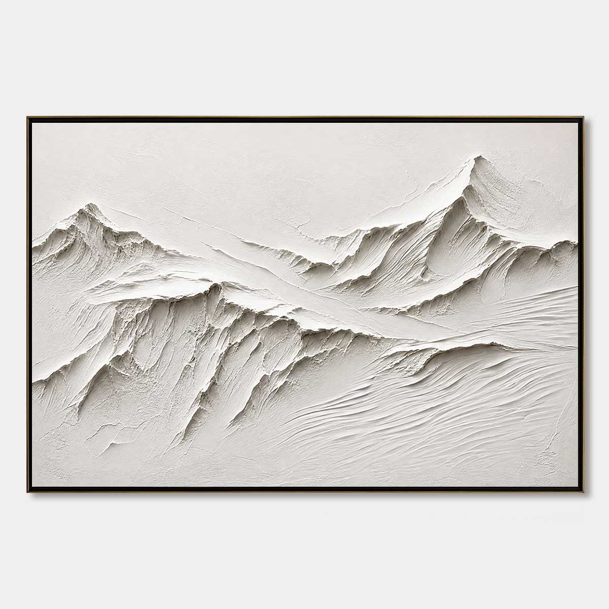 Terra Alba White hand-painted white and soft beige textured abstract mountain painting rolled canvas option