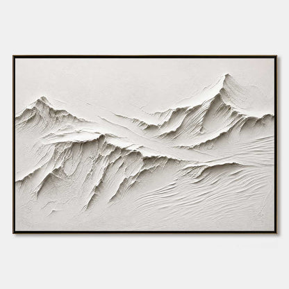 Terra Alba White hand-painted white and soft beige textured abstract mountain painting rolled canvas option