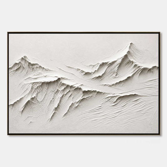 Terra Alba White hand-painted white and soft beige textured abstract mountain painting rolled canvas option