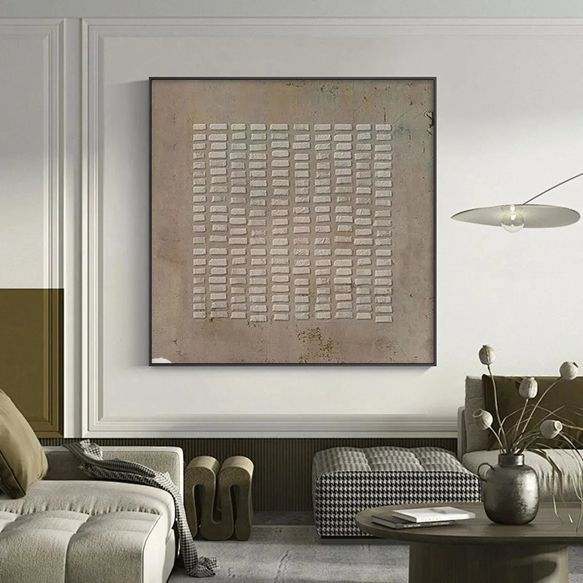 Textured Beige Grid – Wabi-Sabi Abstract Oil Painting, view 2