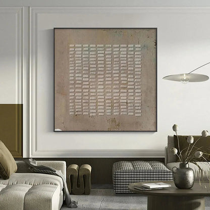 Textured Beige Grid – Wabi-Sabi Abstract Oil Painting, view 2
