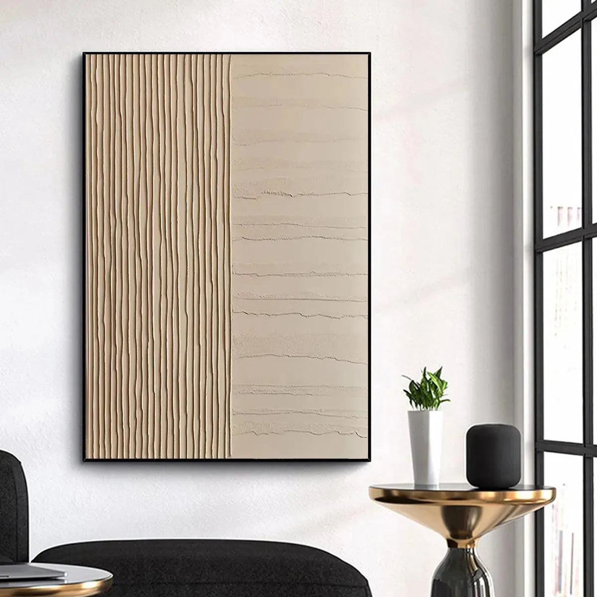 Textured Beige Lines – Wabi-Sabi Abstract Oil Painting, view 5