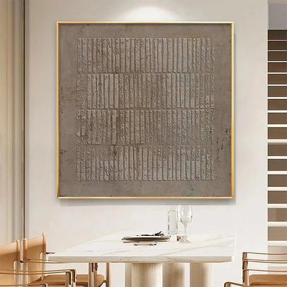 Brown Wabi-Sabi Abstract Textured Oil Painting – Textured Brown Grid