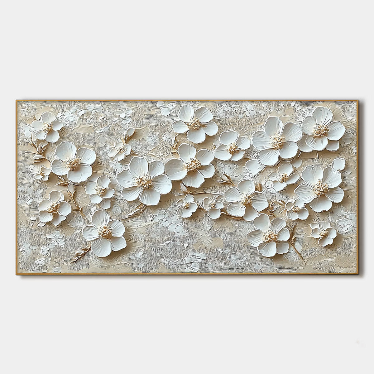 Golden Blossoms – Floral Textured Oil Painting, view 1