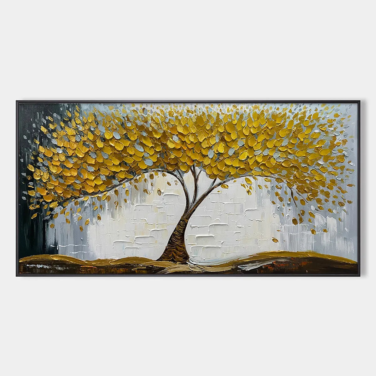 Golden Sanctuary hand-painted gold and ivory textured tree painting rolled canvas option