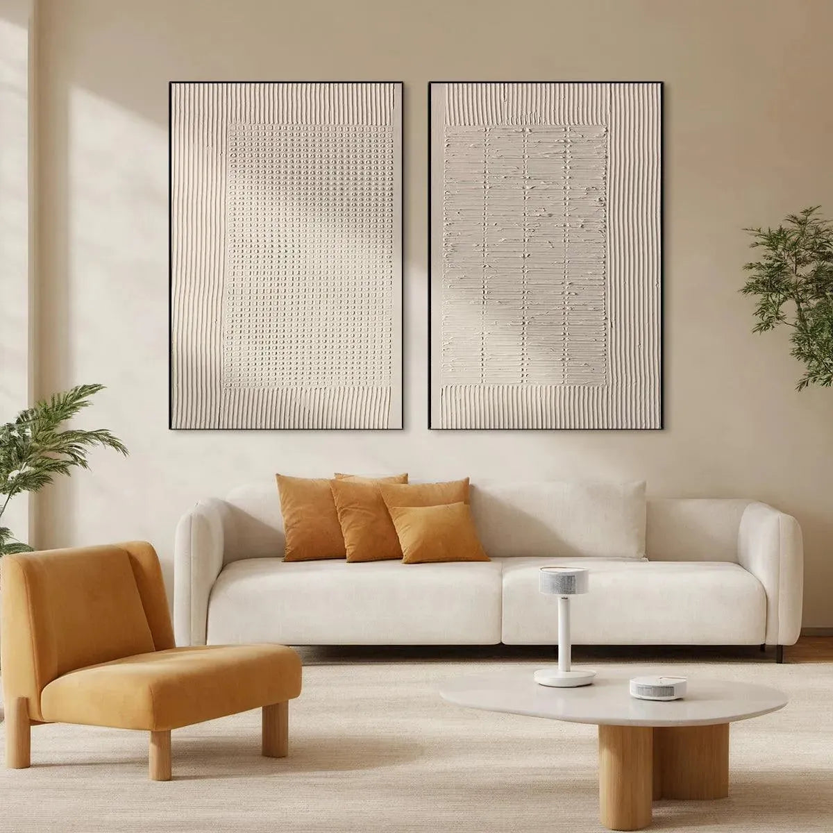 Textured Grid Duo – Wabi-Sabi Abstract Oil Painting, view 2