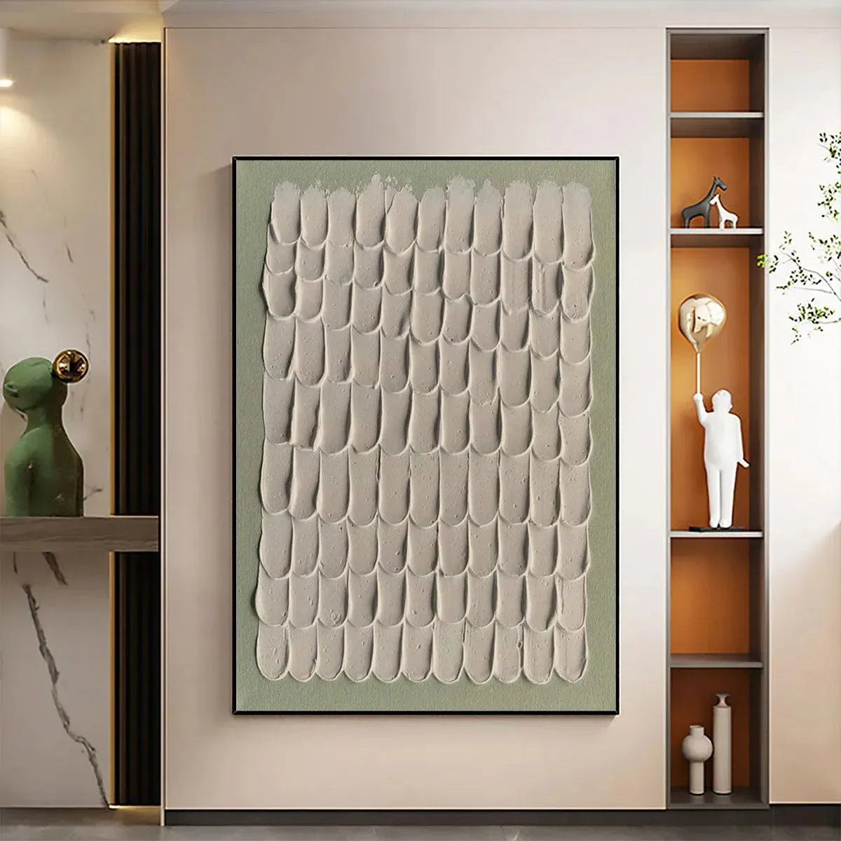 Green Wabi-Sabi Landscape Textured Oil Painting – Textured Scales