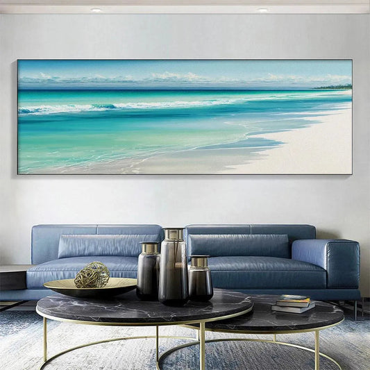 Turquoise Dream hand-painted turquoise and ivory textured seascape painting shown as stretched canvas