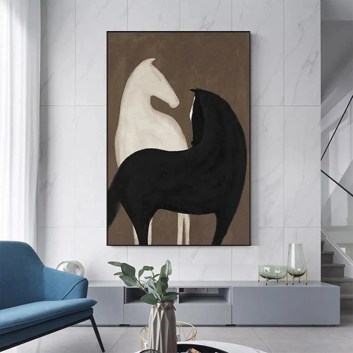Two Horses On Brown – Minimalist Horse Oil Painting, view 2